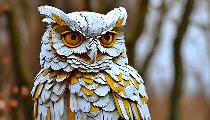 Artisan Owl Sculpture Crafted from White and Yellow Wood