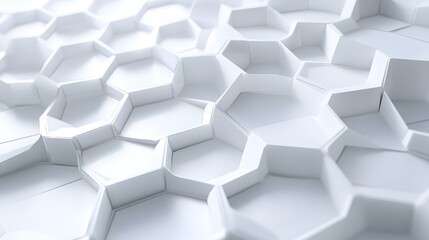 Poster - Abstract White Geometric Pattern of Hexagons and Polygons