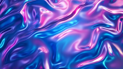 Poster - Metallic Liquid Background. Neon 3D Holographic Foil in Blue and Purple