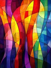 Wall Mural - Abstract Stained Glass Window with Vibrant Colors and Curved Lines