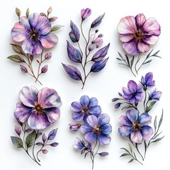 Wall Mural - Watercolor Floral Set.