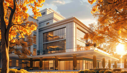 Poster - Autumn atmosphere, hotel architecture, architectural design. Generative AI.