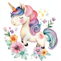 Wall Mural - Cute Watercolor Unicorn.