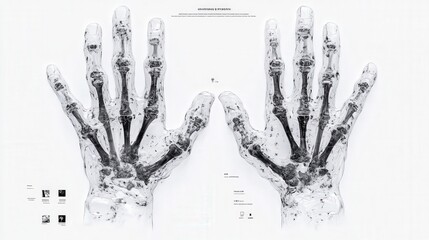 Wall Mural - Detailed x-ray image of human hands showing bones and joints structure