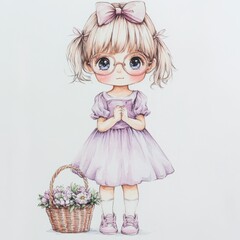 Poster - Cute Girl with Flowers.