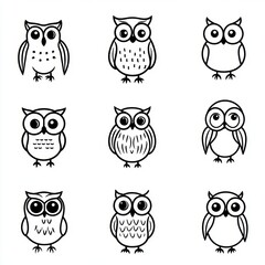 Poster - Owl Set Line Art.