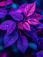 Wall Mural - Close-Up of Dew-Covered Purple and Pink Leaves