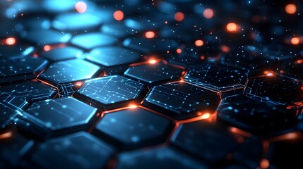 Poster - Abstract Hexagon Pattern with Blue and Orange Glowing Lines
