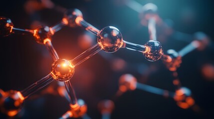 Poster - Abstract Representation of a Molecular Structure with Glowing Spheres and Interconnected Rods