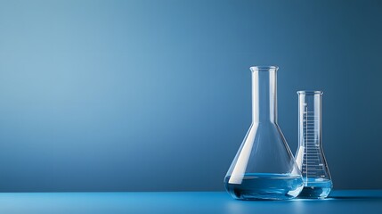 Poster - Two Glass Beakers with Blue Liquid on a Blue Surface