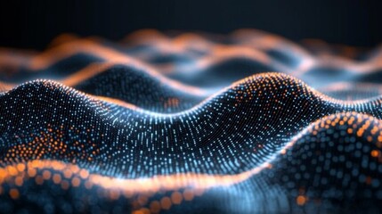 Poster - Visual representations exploring wave-particle duality in quantum mechanics with dynamic patterns and glowing particles