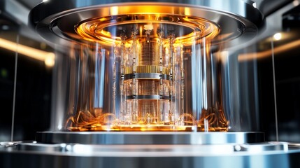 Poster - Close-up view of advanced quantum computing hardware showcasing intricate design and high fidelity mechanisms in a contemporary lab environment