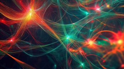 Poster - Exploration of multidimensional strings and theoretical physics concepts through vibrant colors and patterns