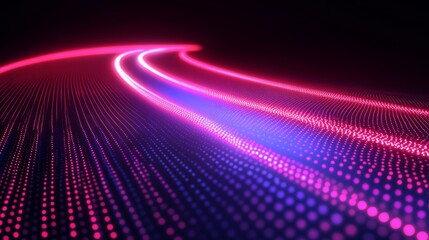 Poster - Representation of quantum cryptography networks with glowing particles illustrating qubits in a futuristic digital landscape
