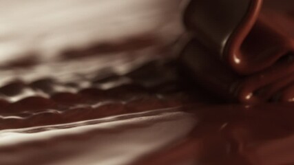 Poster - Super Slow Motion of Pouring Hot Melted Chocolate, Creating Waves Shapes, Filmed on High Speed Cinema Camera, 1000 fps. Camera in Motion. Extreme Macro Shot.