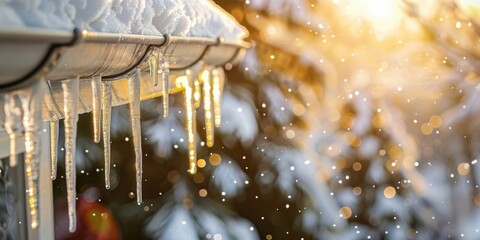 Wall Mural - Icicles hanging from a roof in the snow