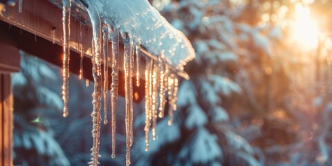 Wall Mural - Icicles hanging from a roof in the snow