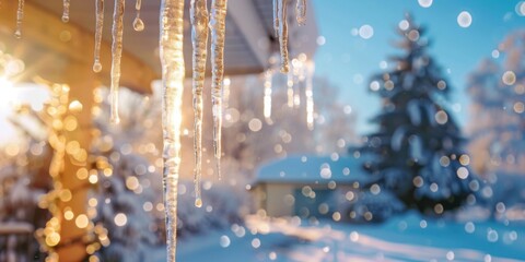 Wall Mural - A house with icicles hanging from the roof
