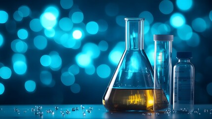 Poster - Laboratory Glassware with Blue Bokeh Background