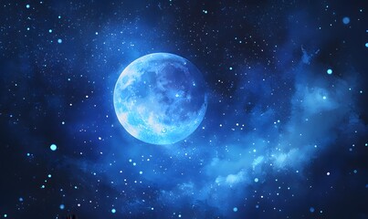 Wall Mural - abstract digital painting depicting a blue moon in a starry sky, generative ai
