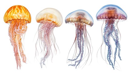 Sticker - Jellyfish assortment isolated on white background  