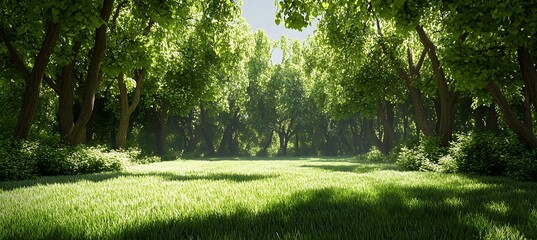 Wall Mural - A serene, forest clearing with a clear sky and a large area for text