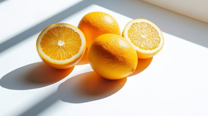 Poster - Fresh orange fruit on a clean white background with soft shadow 