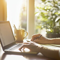 Poster - Professional Working at Laptop in Home Office Setting