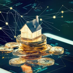 Poster - Real Estate Investment Concept with House and Cryptocurrency