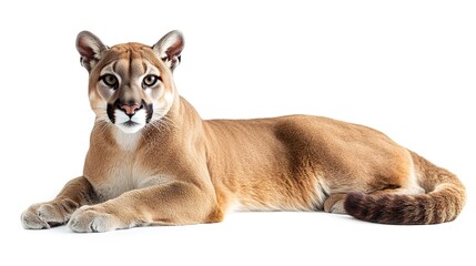 Wall Mural - cougar portrait standing lying sitting isolated white background