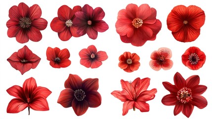 Sticker - Collection of various red-flowered design element flowers, isolated on a white background  