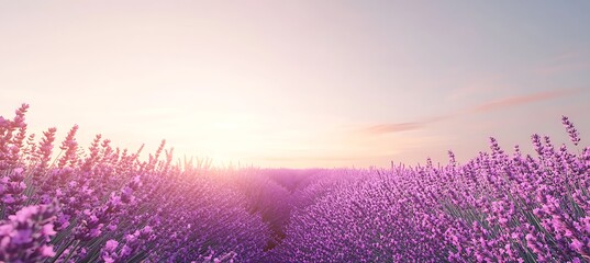 Wall Mural - A serene, lavender field at dusk with a clear sky area for text 