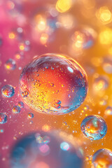 Poster - Close-up of oil droplets on water,