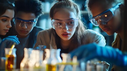 Poster - Young Scientists Working in a Laboratory with Chemicals