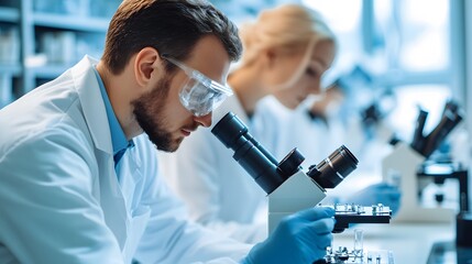 Poster - Male Scientist Using a Microscope in a Laboratory