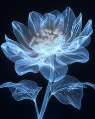 Poster - A glowing X-ray visualization of a sunflower,