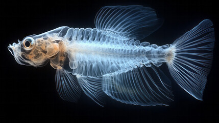 Poster - A detailed X-ray image of a fish swimming gracefully,