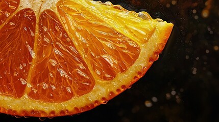 Wall Mural -   Close-up of an orange sliced in half with droplets of water on top and bottom