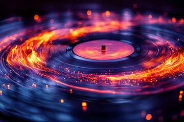 Aufkleber - An abstract vinyl record spinning with vibrant waves of color,