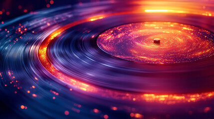 Poster - A retro-futuristic vinyl record glowing with vibrant abstract colors,