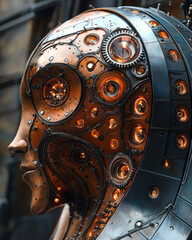 Aufkleber - An abstract mechanical machine with rotating gears and intricate metalwork,