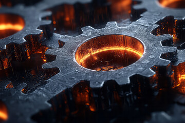 Aufkleber - An abstract mechanical concept of interconnected gears and chains,