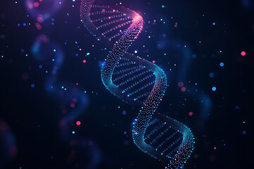 Poster - A digital representation of a DNA double helix with vibrant particles.