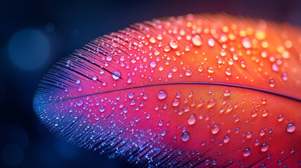 Poster - A close-up of a vibrant bird feather with delicate details,