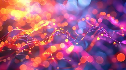 Poster - A 3D illustration of a neural network intertwined with symbols of cybersecurity and artificial intelligence, set against a vivid, colorful background with bokeh lighting and flowing data patterns.