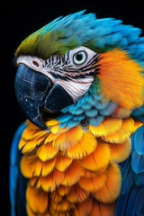 Poster - A beautiful macro image of a blue and gold macaw feather,