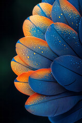 Aufkleber - A beautiful macro image of a blue and gold macaw feather,