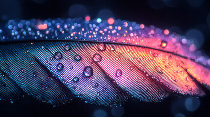 Leinwandbilder - A glowing macro shot of a hummingbird feather with iridescent greens and purples,