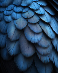 Aufkleber - A detailed close-up of a bird wing, focusing on the overlapping feathers in shades of grey and blue,