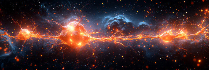Poster - A beautiful, glowing neuron firing electrical signals through its axon,